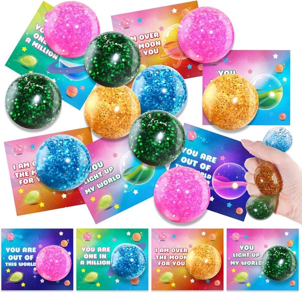 SpringFlower 24Pack Valentine's Day Cards for Kids with Stretchy Stress Balls for