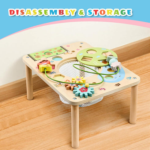6 1 1st WINGYZ Activity Table, in Wooden Montessori Activity Center with Bead Maze Shape Sorter Fishing Game, Kids