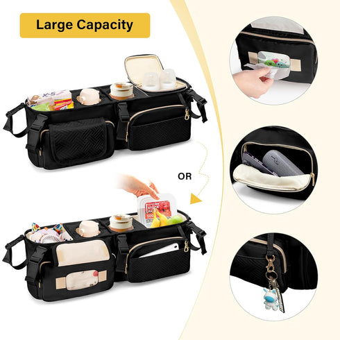 W4 Stroller Wagon Organizer Compatible with Wonderfold Wagon, Parent Console Caddy Wagon Accessories with Cup Holder