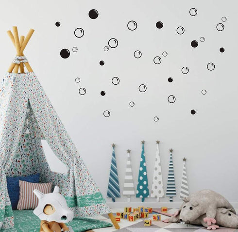 90 Large Soap Bubbles Wall Decals, Vinyl Stickers for Bathroom, Bedroom, Nursery Decor (Black)