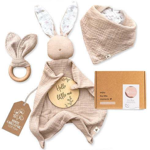 Mikito Organic Cotton Newborn Gift Box, Unisex Baby Gift Set incl. Muslin Lovey