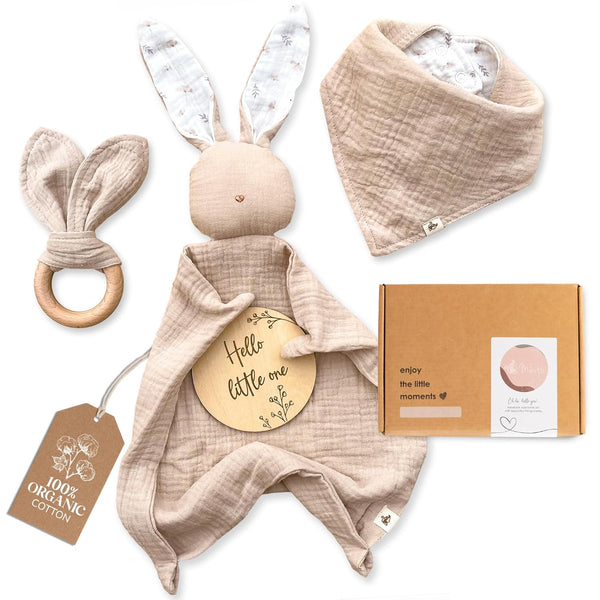 Mikito Organic Cotton Newborn Gift Box, Unisex Baby Gift Set incl. Muslin Lovey