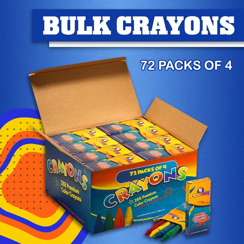 288 72 4-Packs) Bedwina Bulk Crayons - Crayons - (Case of Premium Coloring Colors for Kids and Toddlers, Non-Toxic