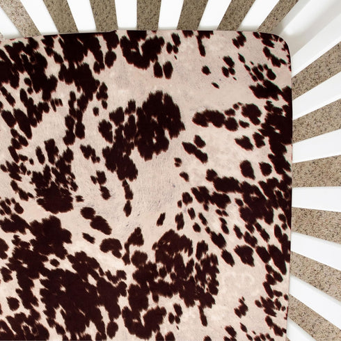 Glenna Jean Brown Cow Print Baby Fitted Crib Sheet Western Cowboy Boho Cowhide Highland