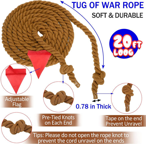 Outdoor Tug of War Rope for Kids and Adults - 20FT for Family Reunions, Birthday Parties, Team Building