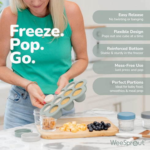 1.5 WeeSprout Silicone Freezer Tray with Clip on Lid Perfect Food Storage Container for Homemade Baby Food, Vegetable