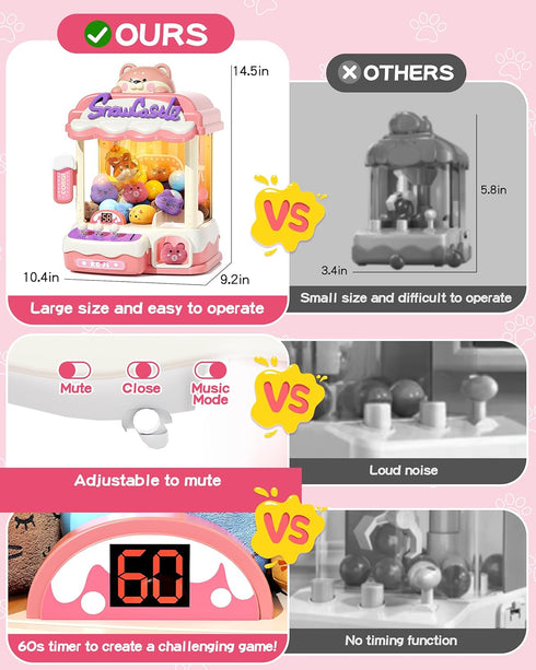 Claw Machine for Kids, Mini Vending Machine with Music, Electronic Prize Dispenser for Party Birthdays, Includes 45