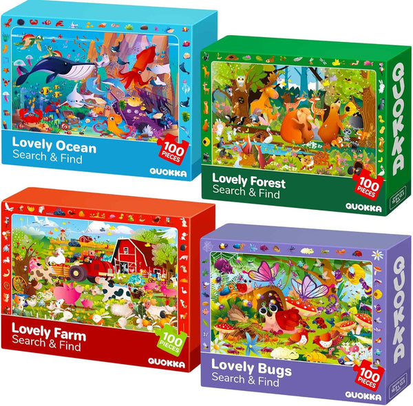 QUOKKA 100 Piece Puzzles for Kids Ages 4-6 4xSET Jigsaw Puzzles for