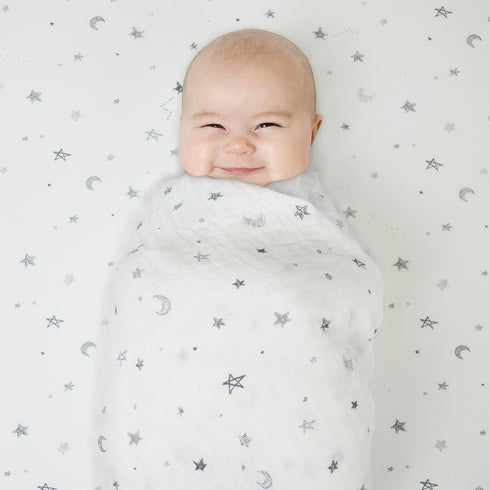 TL Care Printed 100% Natural Cotton Jersey Knit Cradle/Bassinet Sheet, 18 x 36 Fitted, Gray Stars and Moons