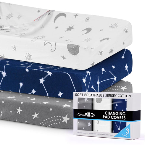 GROW WILD Changing Pad Cover 3 Pack, Soft & Stretchy Jersey Cotton Diaper Changing Pad Covers for Girls and Boys