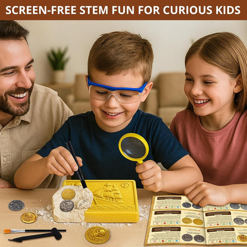 16+ 6+ PIBEX Pirate Treasure Coins Dig Kit Dig & Collect Ancient Metal Coin Replicas, Fools Gold & Pirate Charms STEM