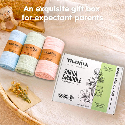 Varniya Lifestyles (3 Pack 3) Muslin Swaddle Blanket Organic Cotton Baby Receiving Blanket Soft & Breathable Swaddle