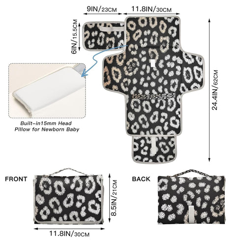 WELLDAY Boho Leopard Portable Diaper Changing Pad - Waterproof Foldable Baby Diaper Changing Pad with Built-in Pillow