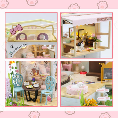 DIY Miniature Cat Cafe Dollhouse Kit - Perfect Valentine's Gift