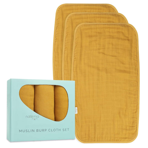 Natemia Muslin Burp Cloths for Baby Boys and Girls - Super Absorbent, 3-Pack Neutral Washcloths