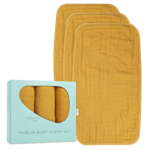 Natemia Muslin Burp Cloths for Baby Boys and Girls - Super Absorbent, 3-Pack Neutral Washcloths