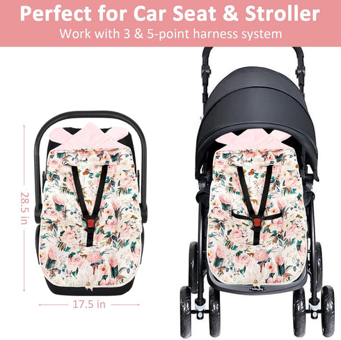 Cozy DILIMI Baby Car Seat Cover Winter, Warm & Baby Bunting Bag, Infant Carrier Cover for Girls and Boys, Pink Floral