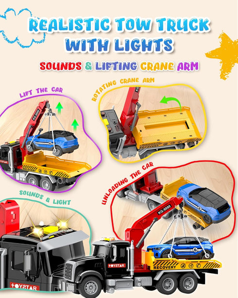 Noaln 3 4 5 6 7 15" Kids Toys for Years Old Boys, Large Tow Truck Toy, Friction Powered Transport Toy Trucks