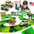 JITTERYGIT Dinosaur Jurassic Race Track Train Glow in The Dark World Toy Set - Kids Dino Racetrack Park with T-Rex &