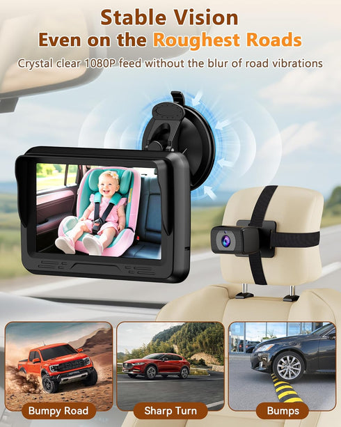 Rohent 1080P 150 360 Baby Car Camera HD - Rear-Facing Infant Monitor with Night Vision Car Camera for Baby Wide-Angle