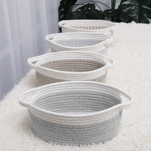 Abenkle Cute Small Woven Basket, 12"x 8" x 5", Decorative Gift Basket with Handles for Cat Dog Toys Storage