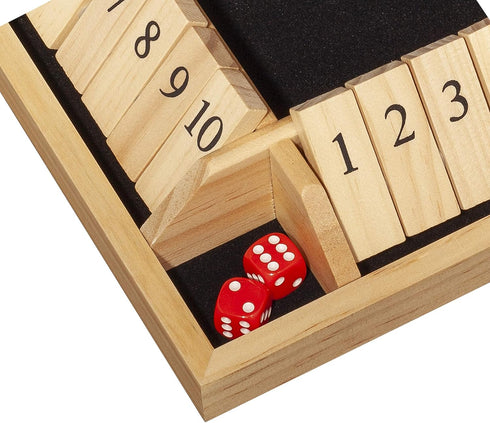 WE Games Classic Shut The Box Board Game - 4 Player Wooden Dice Game, Natural Wood, 14 in., 10 Numbers