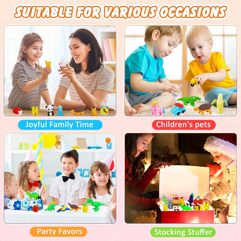 150Pcs Animal Erasers Desk Pets for Kids, Cute Puzzle Pencil Erasers for Classroom Rewards and Party Favors