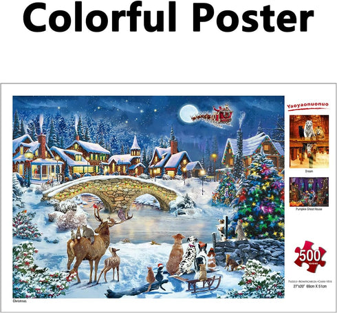 Christmas Puzzle Eve 500 Pieces Jigsaw Puzzles for Adults, 27" x 20" Large Winter Santa Claus