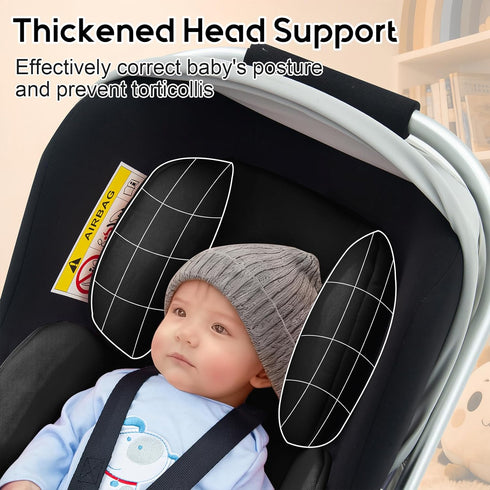 2 Infant Car Seat Insert with Headrest for Preemie to Toddler, Thickened Baby Car Seat Head Support for Side Impact