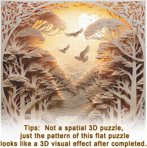 Forest Sunset Puzzles for Adults 1000 Pieces, Difficult Challenge Tree of life Jigsaw Puzzles, Autostereoscopy River Scene Paper Art Puzzles as Wall Decor