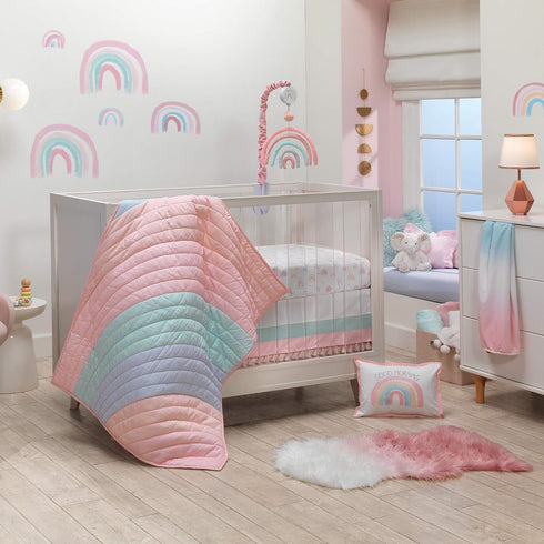 100% Lambs & Ivy Watercolor Pastel Rainbow Cotton Baby Fitted Crib Sheet