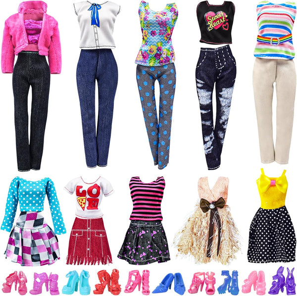 Doll Clothes for 11.5 Inch Girl Doll, 20 Pcs Casual Wear Clothes and Accessories with 10 Pairs Shoes