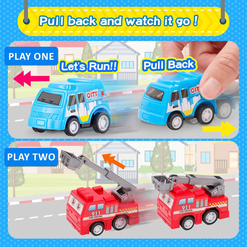 MGparty 24 Pack Prefilled Easter Eggs with Car Toys for Kids Toddlers Bulk Plastic Eggs Pull Back City Truck Vehicles
