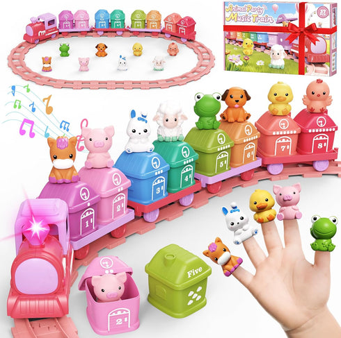 Train Set for Girls 2-4, Electric Toy Train with Farm Animals &