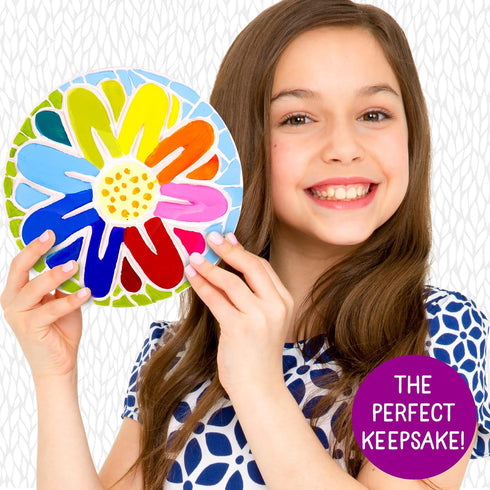Creative Roots Mosaic Flower Garden Stepping Stone Kit, DIY Stepping Stone Kit for Kids Ages 6+, Includes 7-Inch