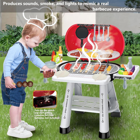 MUGEYMYD Sets 3-5, Playset 4-8. Play Kitchen Toy for Toddlers Indoor Outdoor Interactive Kids BBQ Grill with Smoke