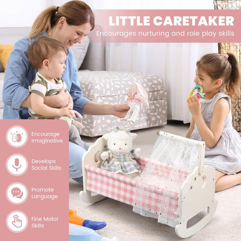 Set, 18 Inch Pithfor Wooden Baby Doll Crib Baby Doll Bed Toys for Dolls, with Bedding and Canopy, Baby Doll Furniture
