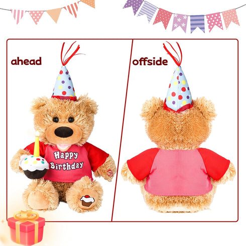 Adults,12" Dancing Singing Happy Birthday Interactive Teddy Bear Stuffed Animal W/Cupcake,Singing Stuffed Animals