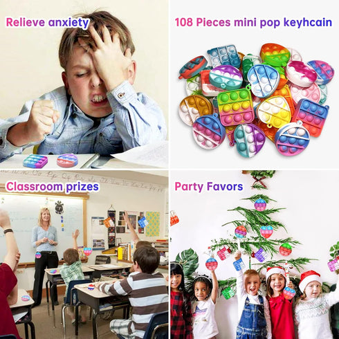 amicbng 108 3 Packs PCS Mini Pop Keychain Fidget Toys, Shape Pop Fidgets Party Favors Kids Sensory Stress Toys, Push