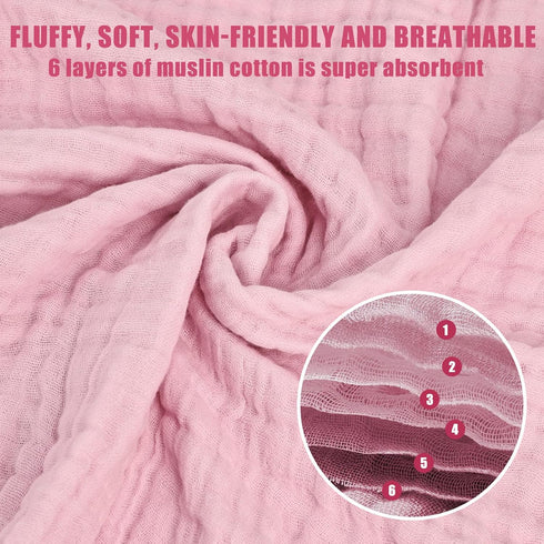 Set 3 Pack 6-Layer 40x40 inches Muslin Baby Bath Towels Ultra Soft and Absorbent Baby Towels Infant Toddler Blanket