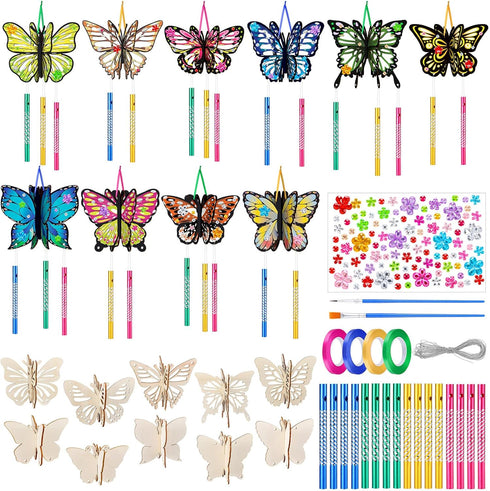 GlikCeil 30 Pack Butterfly Wind Chime Making Kit Spring Make Your Own Wooden