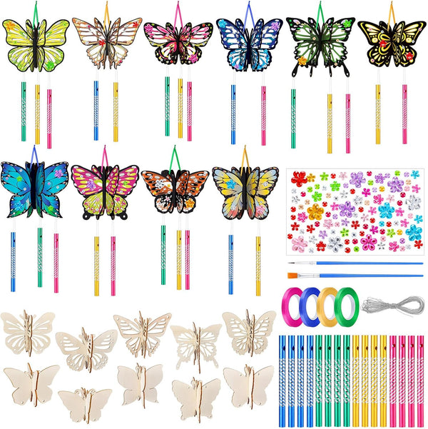 GlikCeil 30 Pack Butterfly Wind Chime Making Kit Spring Make Your Own Wooden
