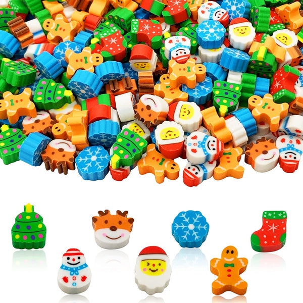 300 Pieces Christmas Mini Erasers Assortment for Kids Pencil Erasers Bulk Party Favor Gift