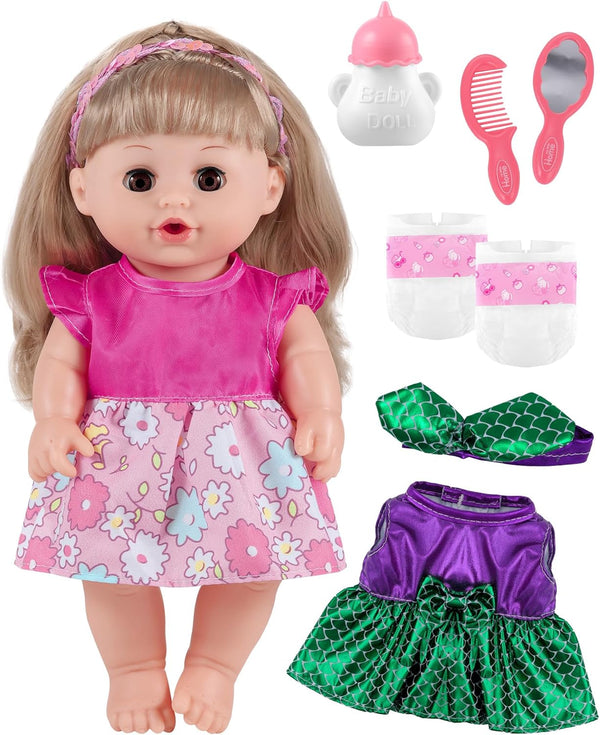 GAGAKU Baby Doll with Hair, 12" Baby Dolls for Girls 3 4