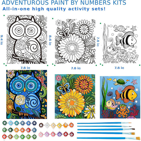 6-12, Set, Paint by Numbers Kit for Kids and Adults, Art Supplies for Kid Painting Kits for Kids, Crafts and Fun