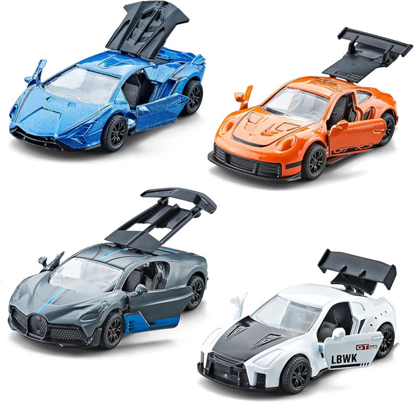 Racing Cars Toy Vehicles Set, Die Cast Metal Cars with Pull Back & Openable Doors for Toddlers