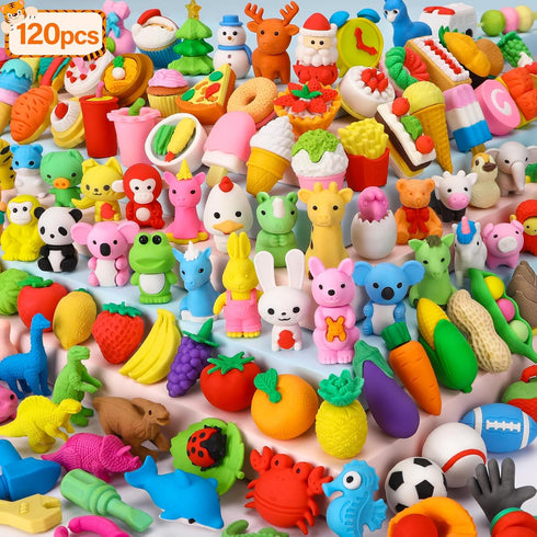 120 Pack Animal Pencil Erasers for Kids - Mini Puzzle Erasers, Treasure Box Toys, Game Prize Party Favors