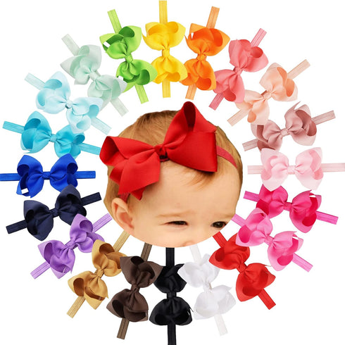 CÉLLOT Baby Girls Headbands, Grosgrain Ribbon Big Bow Hair Bands, 4.5" Pack of 20