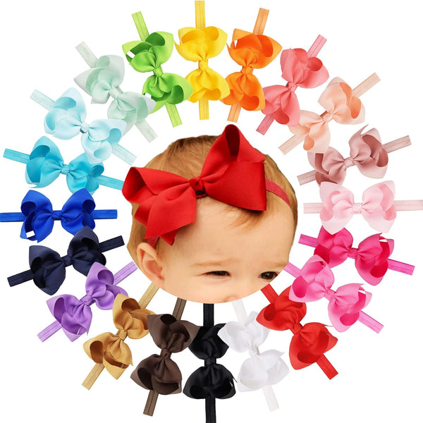 CÉLLOT Baby Girls Headbands, Grosgrain Ribbon Big Bow Hair Bands, 4.5" Pack of 20
