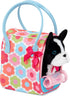 Toy Dog Plush Puppy - Boston Terrier with Floral Print Glam Bag for Kids 3 Years +